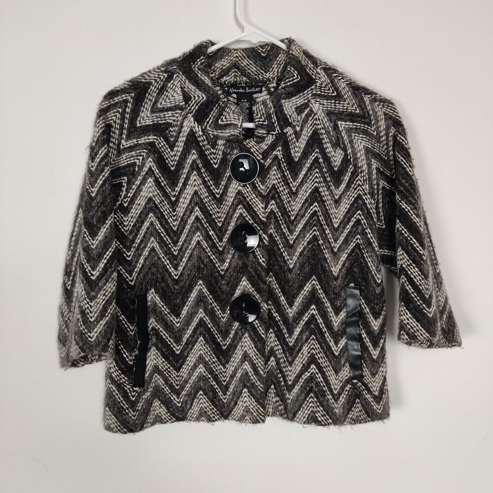 Alexandra Bartlett Women's Blazer Size S Black White Chevron Knitted Cotton Wool